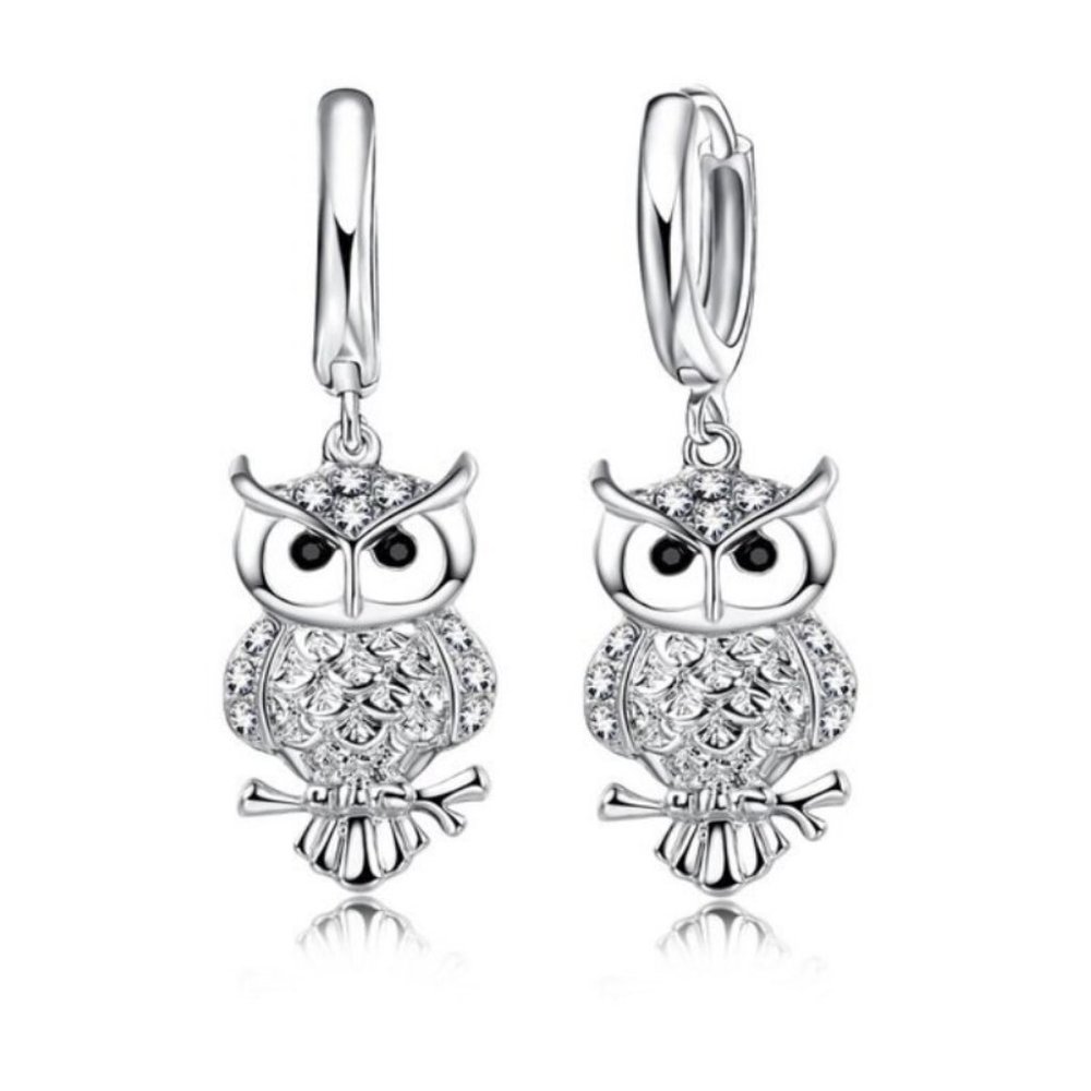 ❤️ 925 Sterling Silver Cute Owl Earrings And Necklace Set Love Hoop - Picture 3 of 8